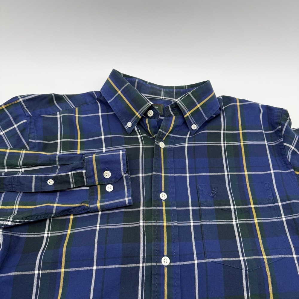 Flying Scotsman Mens Plaid Button Down Shirt Navy Blue Green Yellow XL 185/104B